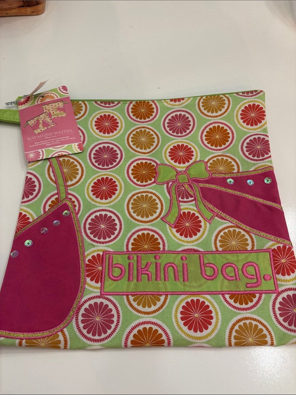 Pink & Lime 'Bikini Bag' Canvas Tote by Raymond Waite/Enchantè Accessories NWT